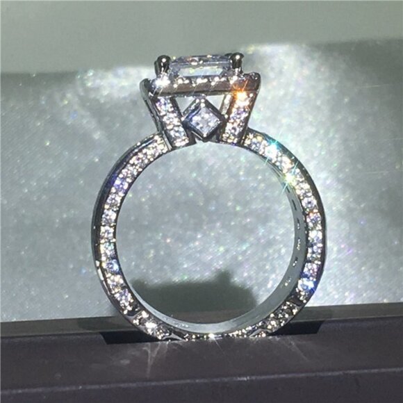 🎀 Three Layer Full Zircon Square Anillos Princess Cut Rings for Women, PD194 - Picture 9 of 9